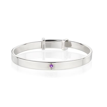 Personalised February Birthstone Christening Bangle