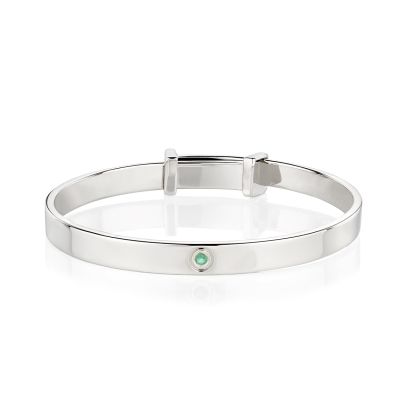 Silver Emerald Christening Baby Bangle — May Birthstone