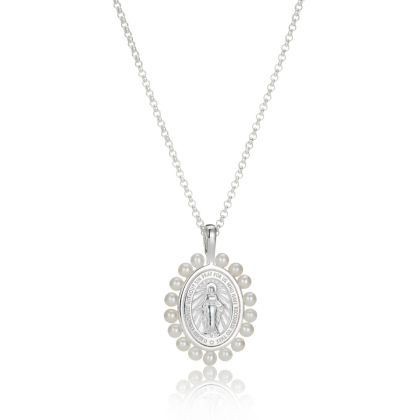 Sterling Silver Freshwater Pearl Miraculous Mary Watch Over Me Necklace 