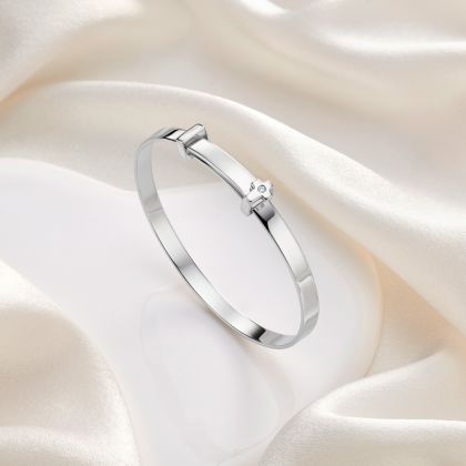Silver Personalised Christening Cross Baby Bangle — My First Diamond