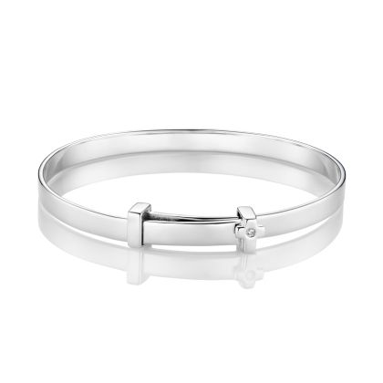 Silver Personalized Baptism Cross Baby Bangle — My First Diamond
