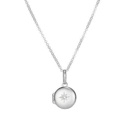Sterling Silver Forever Diamond Small Round Locket Necklace