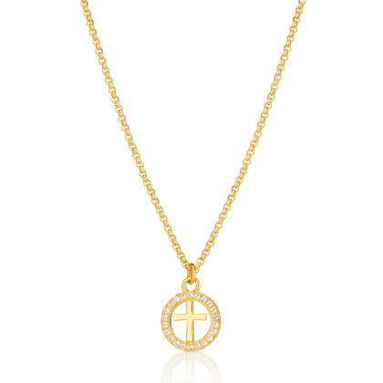 Gold Vermeil White Topaz Halo Cross Necklace
