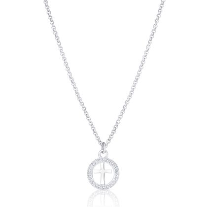 Sterling Silver White Topaz Halo Cross Necklace