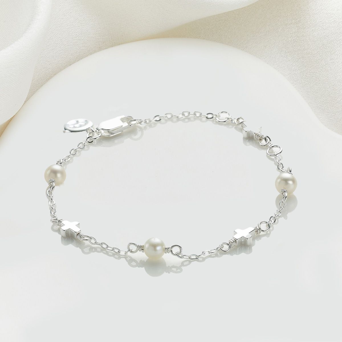 Pearl Station Cross Bracelet