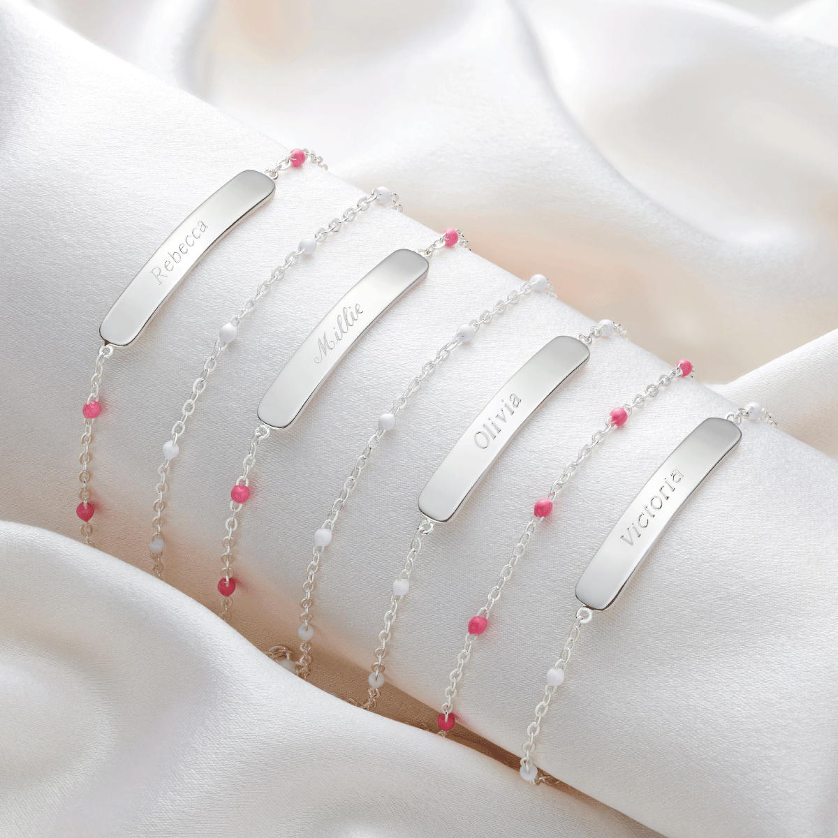 Little Treasure Pink Sterling Silver Identity Bracelet