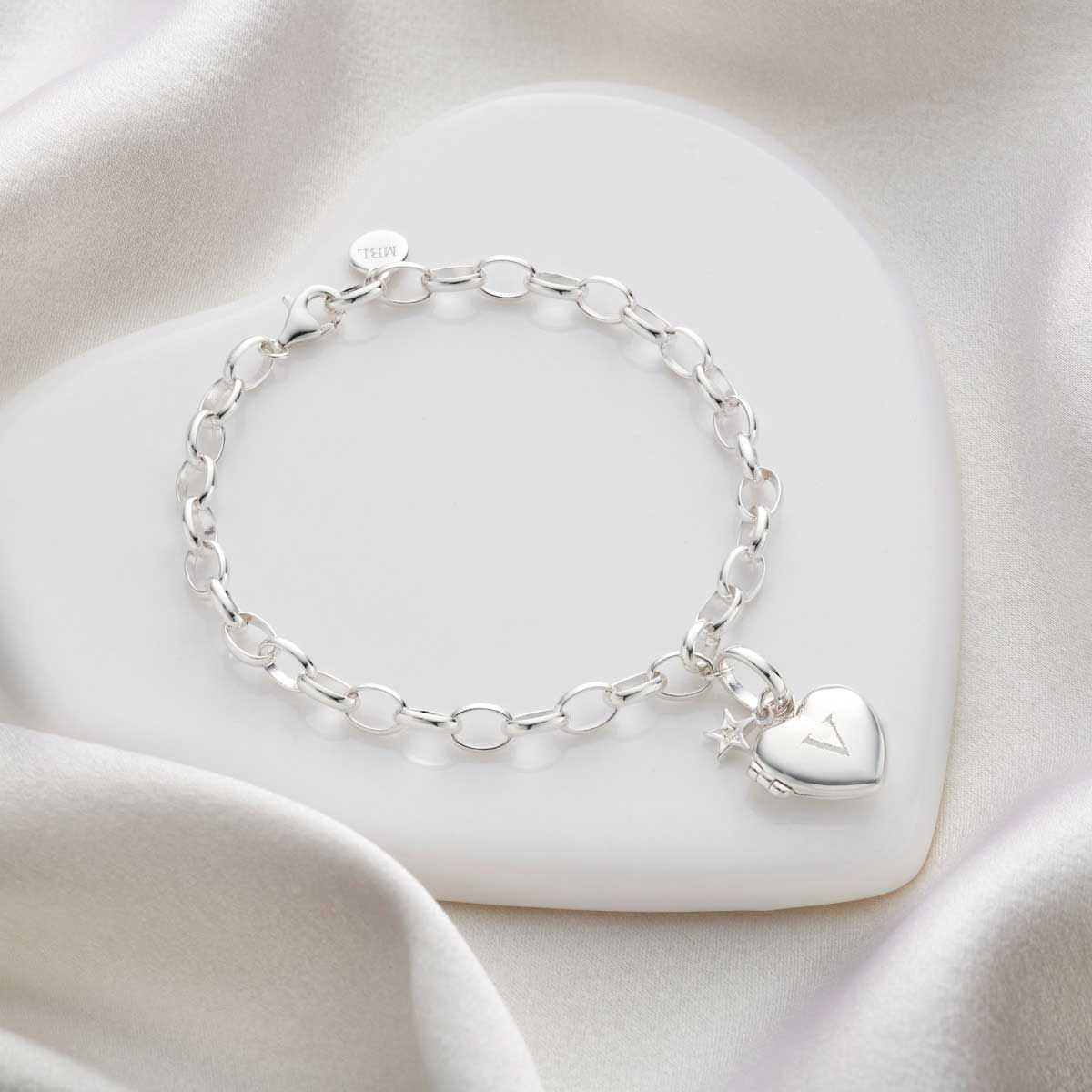 Sterling Silver Small Heart Diamond Locket Bracelet