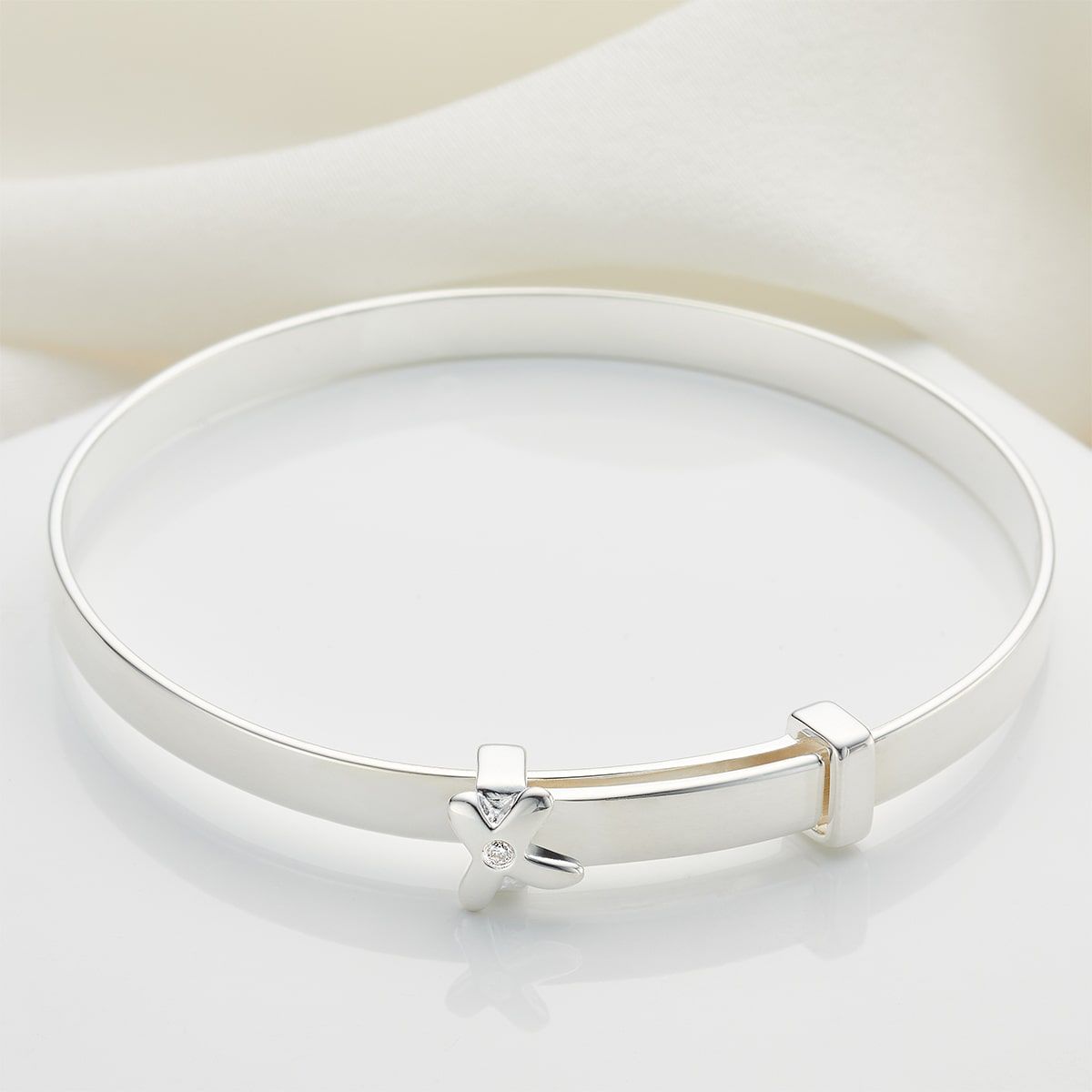 Silver Kiss Baptism Baby Bangle  — My First Diamond