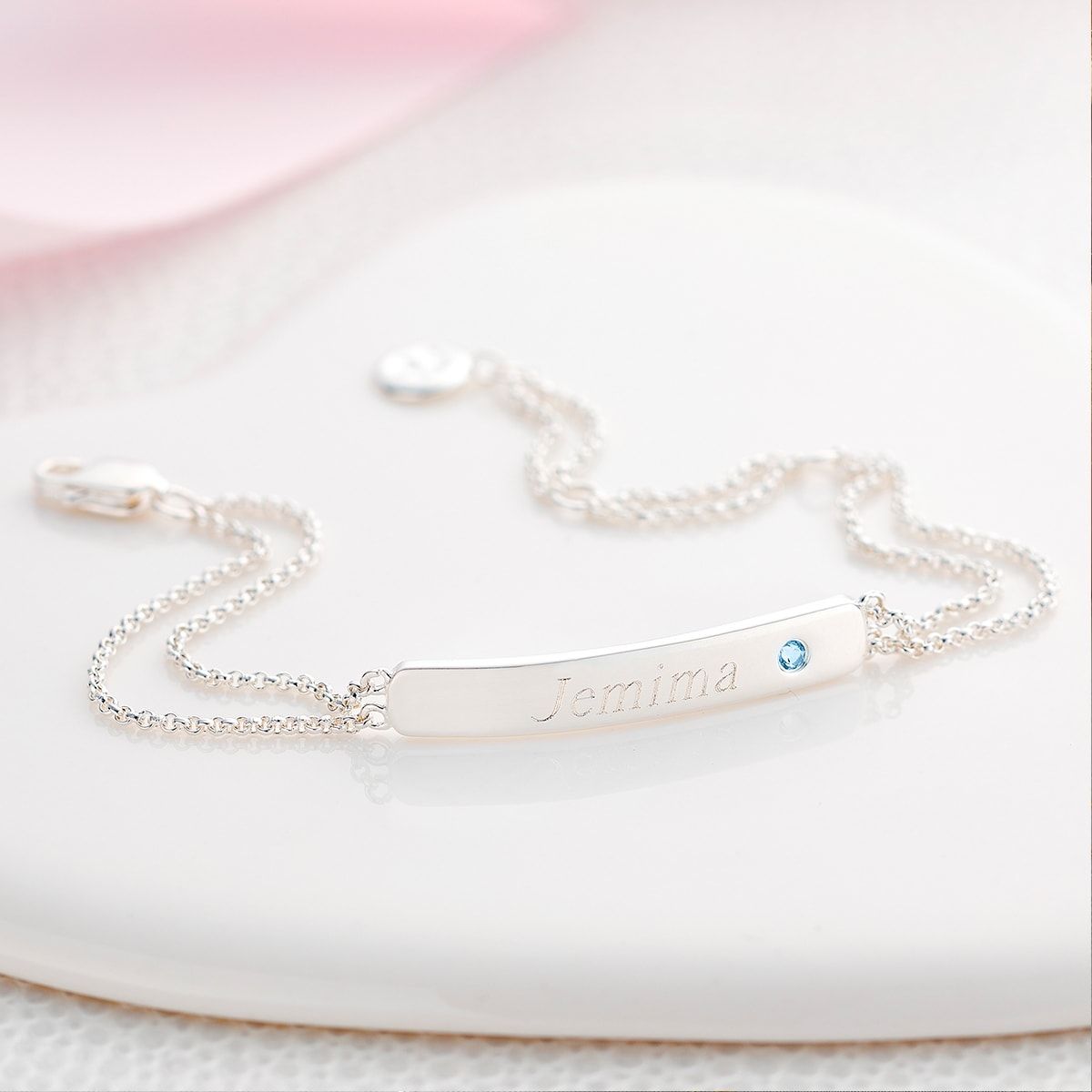 Personalized March Aquamarine Birthstone Bracelet