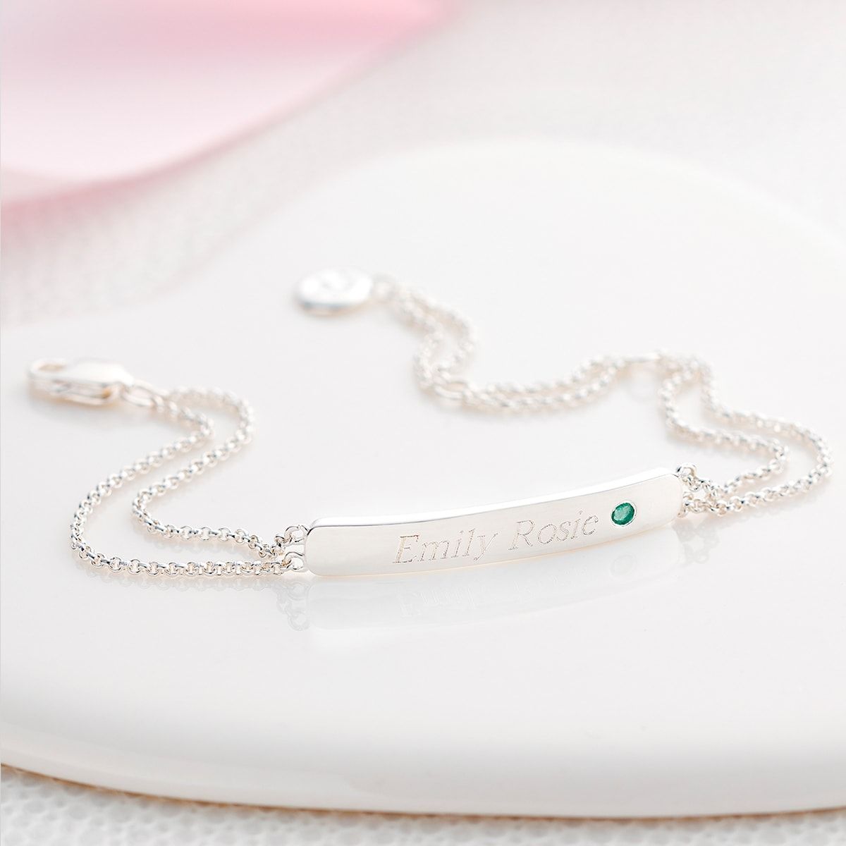 Personalised May Emerald Birthstone Bracelet