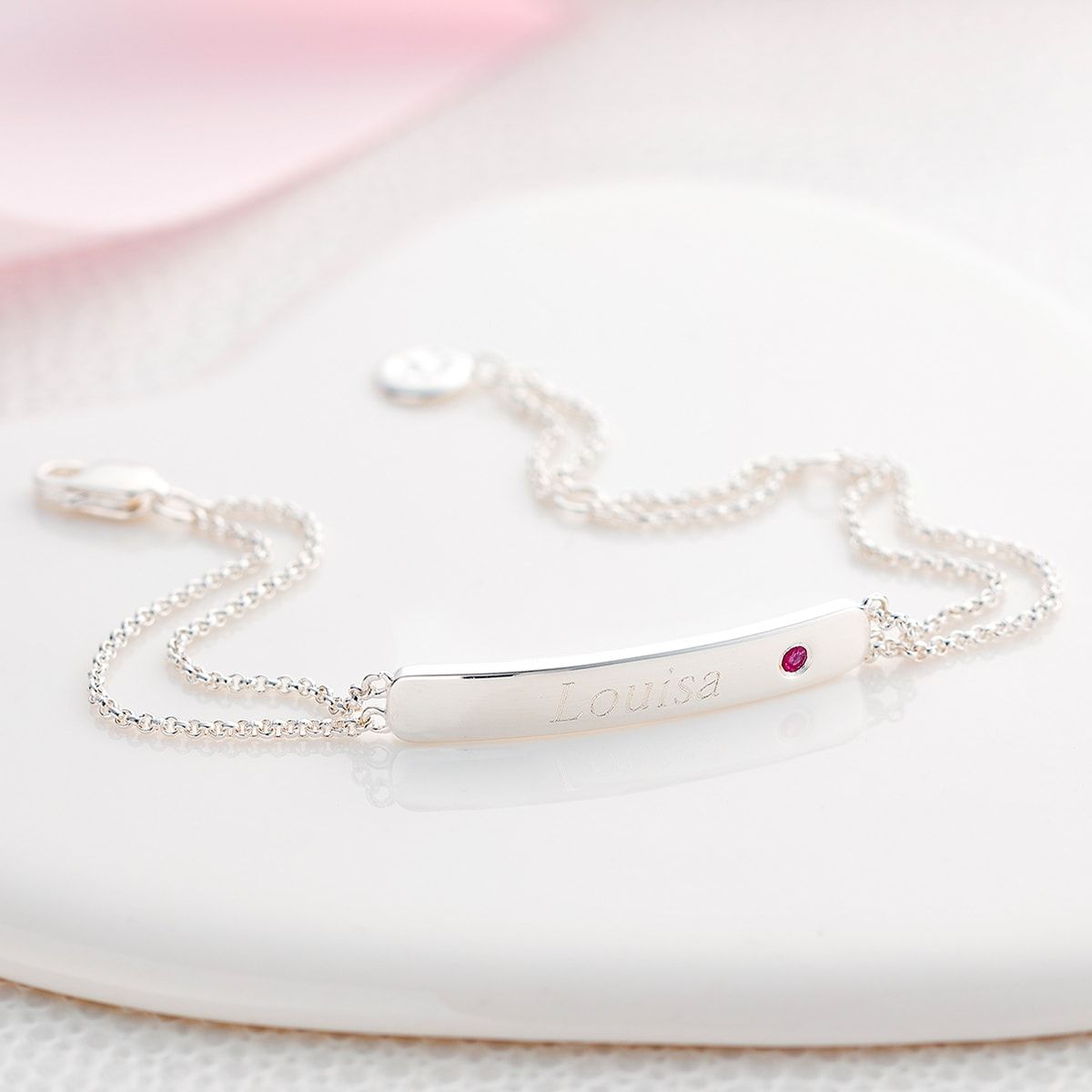 Personalized July Ruby Birthstone Bracelet