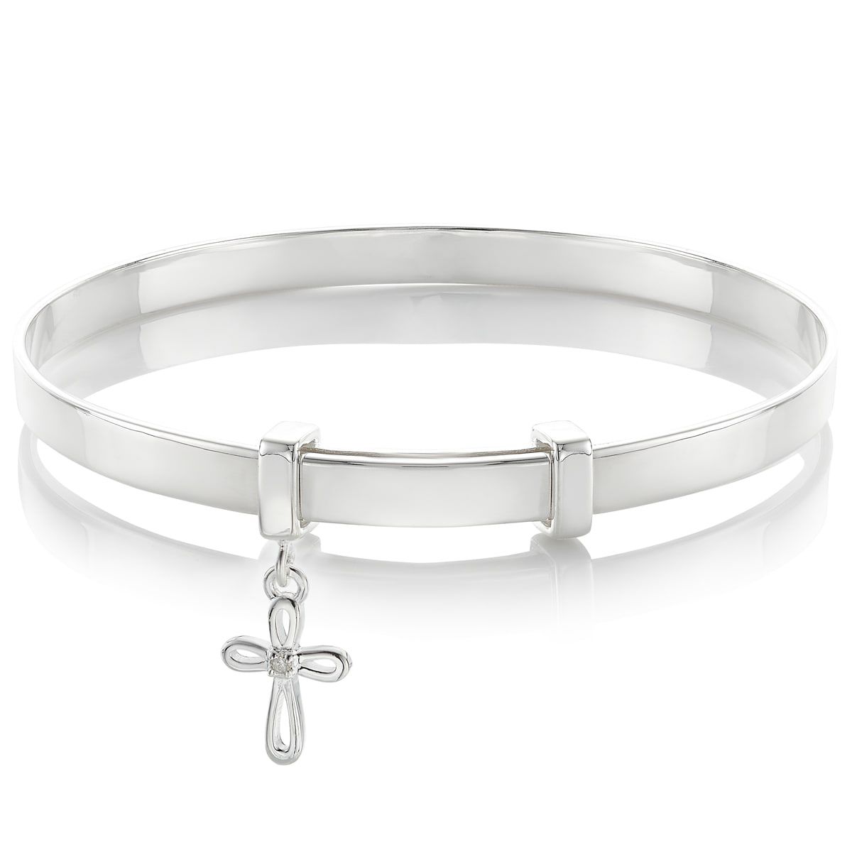 Silver Diamond Cross Christening Bangle  — Cherish