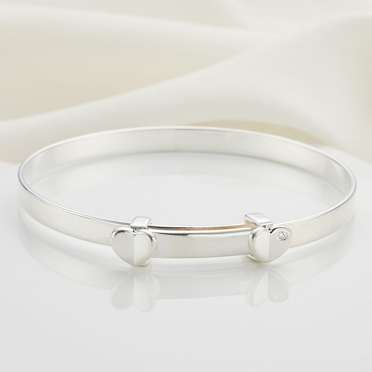 Silver Diamond Heart Baptism Baby Bangle — Adored