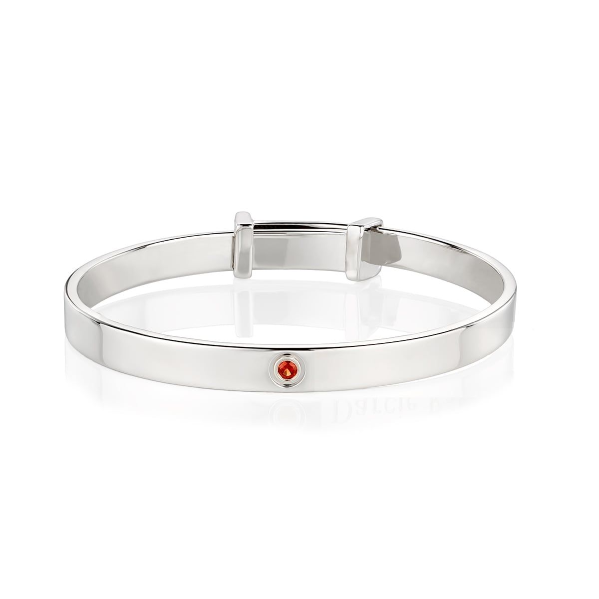 Silver Garnet Baptism Baby Bangle — January Birthstone