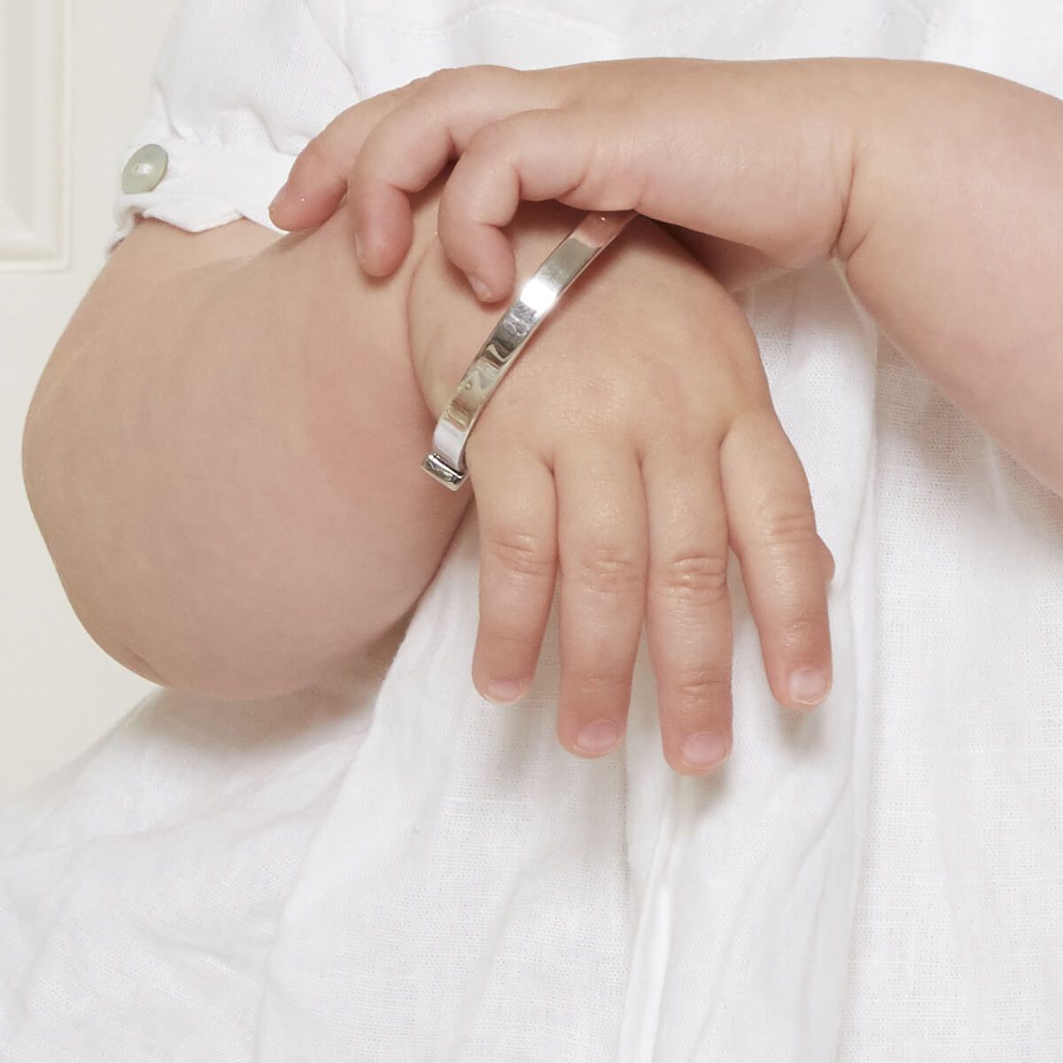 Silver Amethyst Baptism Baby Bangle — February Birthstone