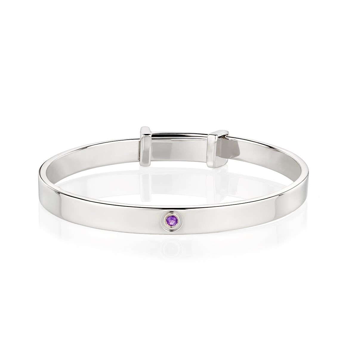 Silver Amethyst Christening Baby Bangle — February Birthstone