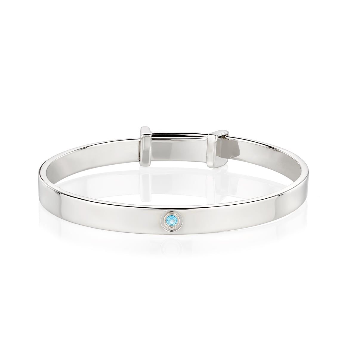 Silver Aquamarine Baptism Baby Bangle — March Birthstone