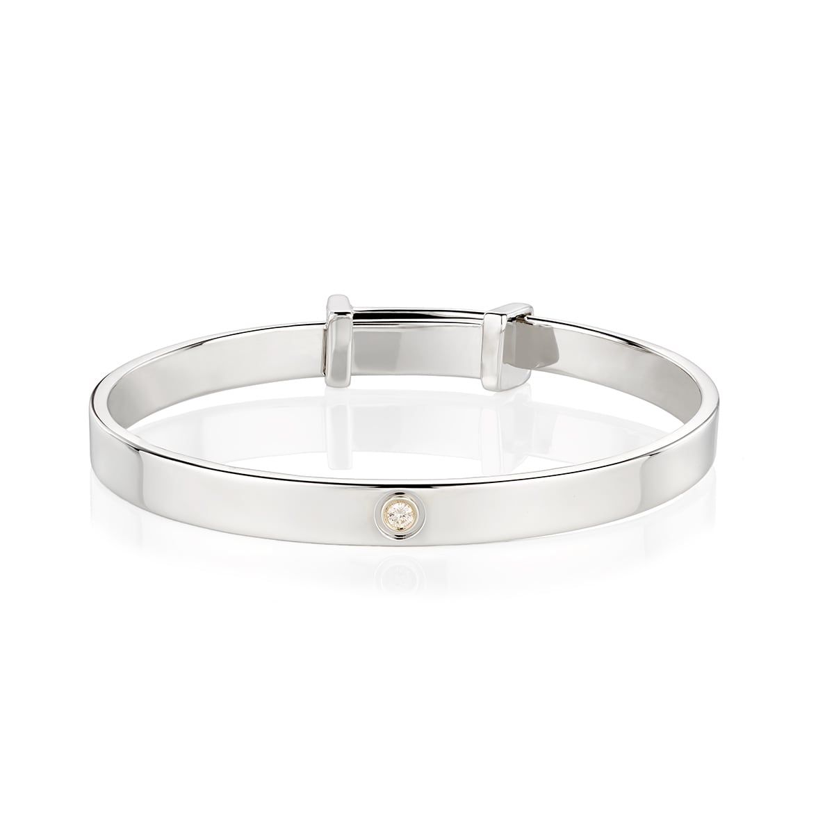 Silver Diamond Christening Baby Bangle — April Birthstone