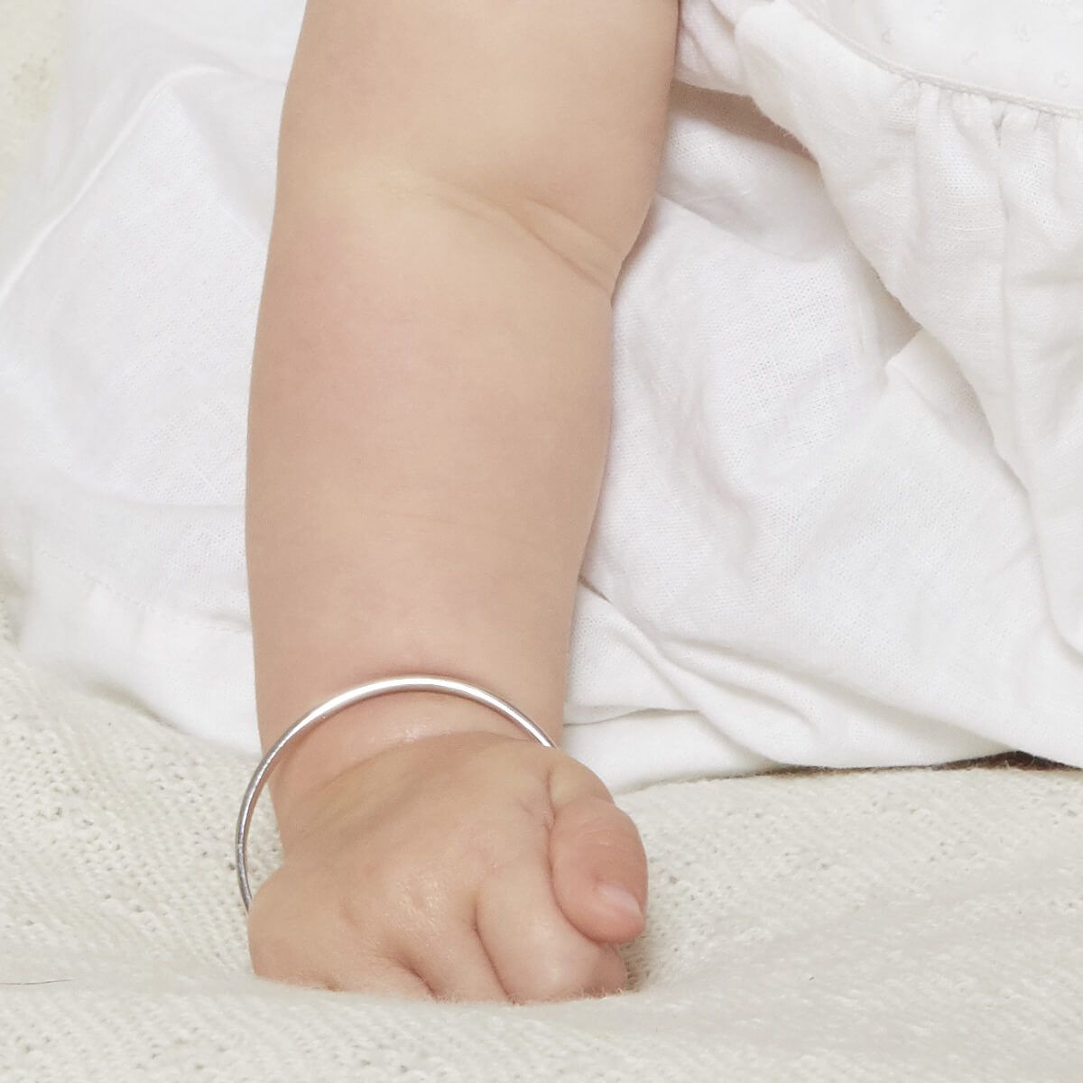 Silver Emerald Christening Baby Bangle — May Birthstone