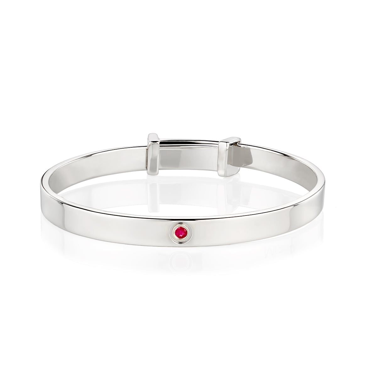 Silver Ruby Christening Baby Bangle — July Birthstone