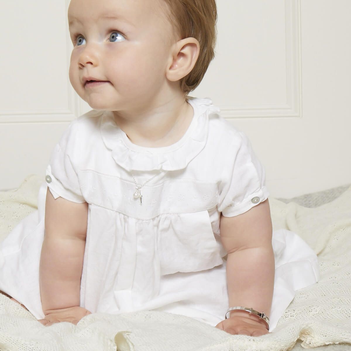 Silver Peridot Christening Baby Bangle — August Birthstone