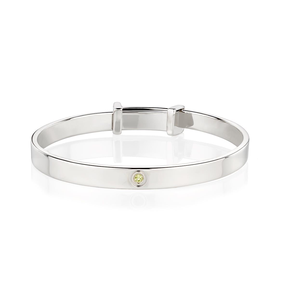 Silver Peridot Christening Baby Bangle — August Birthstone