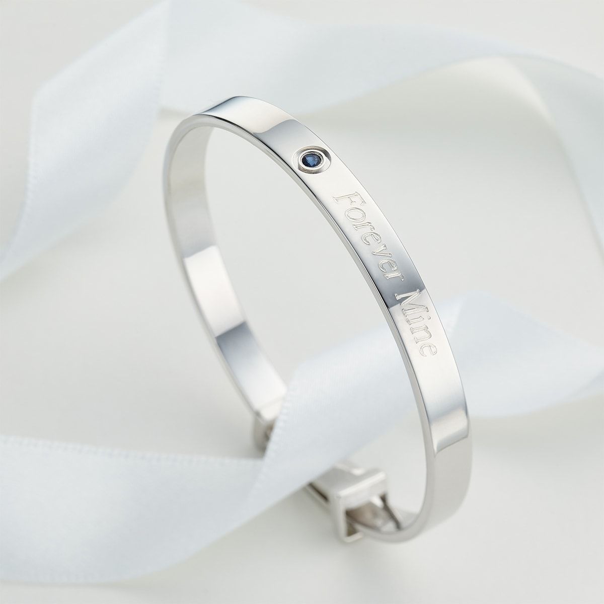 Silver Sapphire Baptism Baby Bangle — September Birthstone