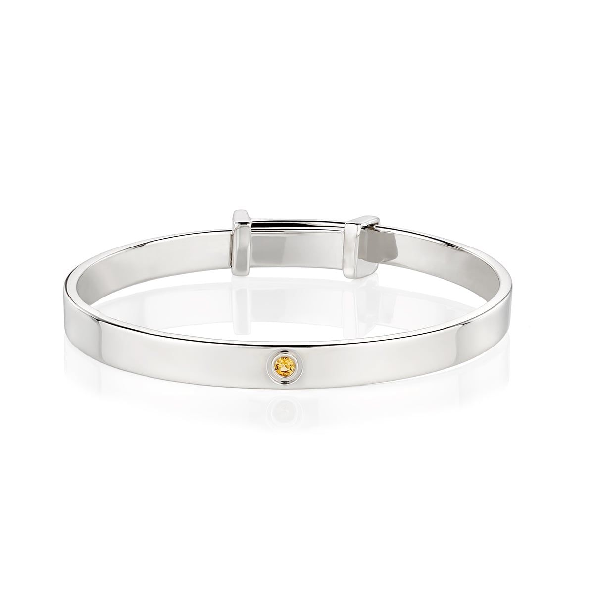 Silver Citrine Baptism Baby Bangle — November Birthstone