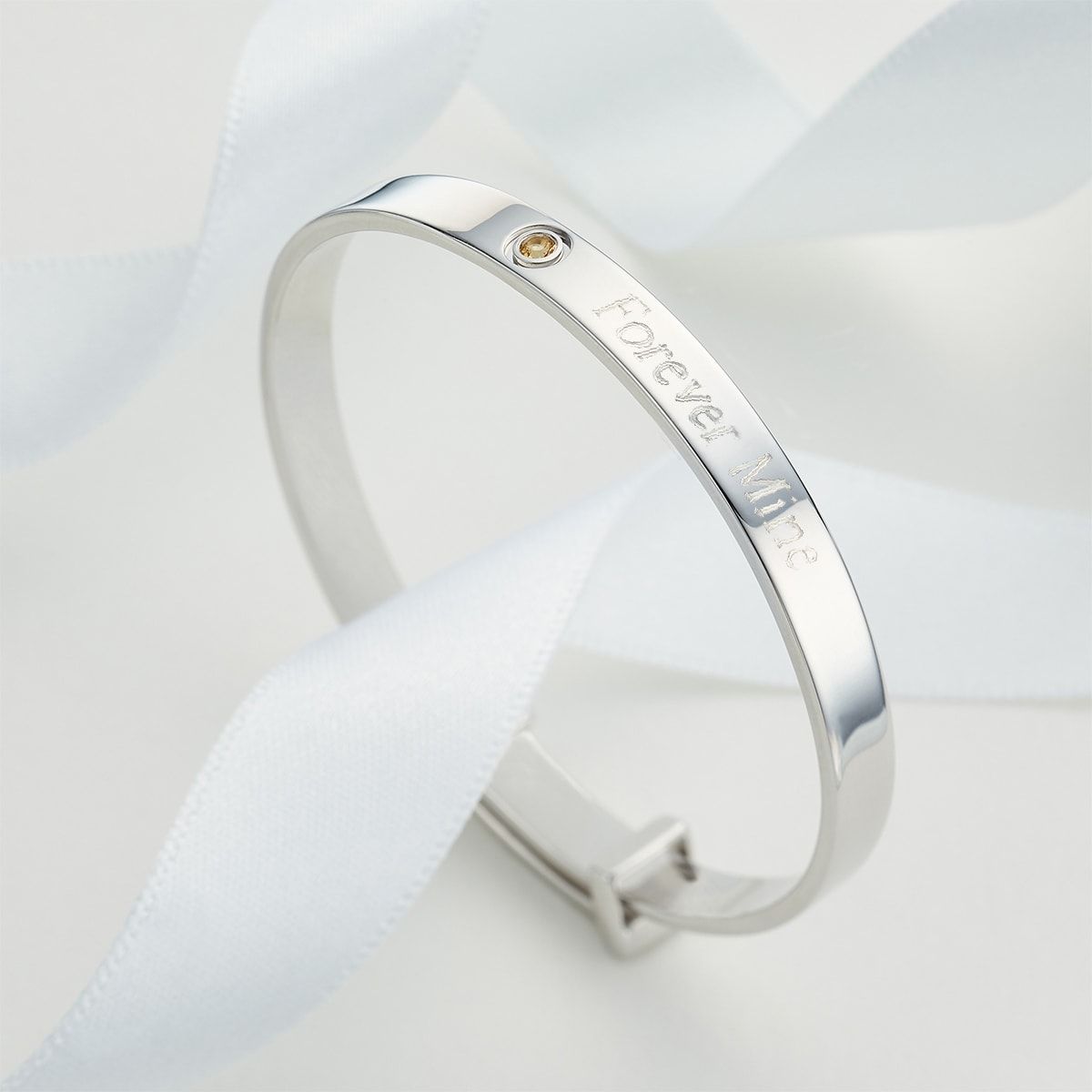 Silver Citrine Christening Baby Bangle — November Birthstone