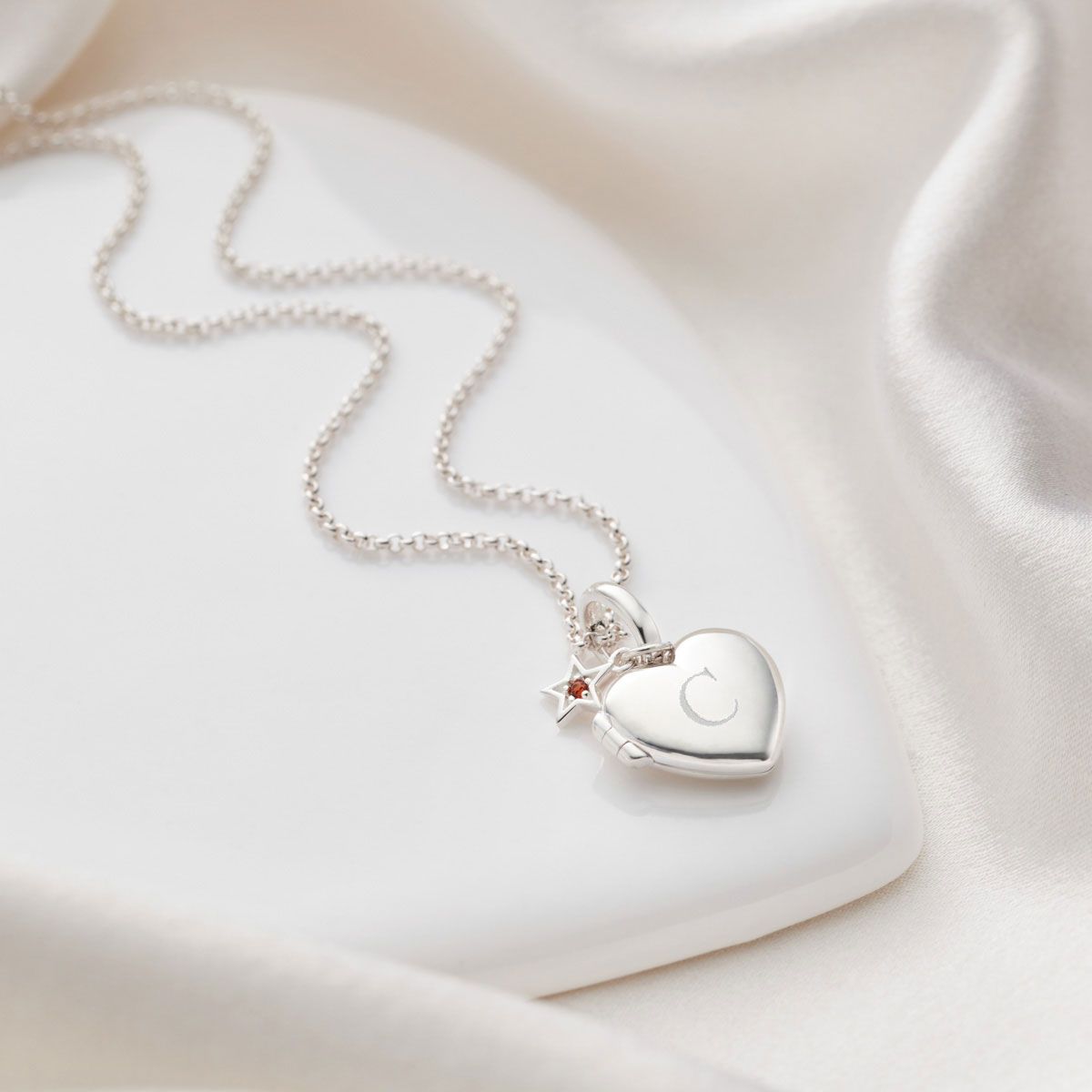 Personalized January Garnet Birthstone Locket Necklace
