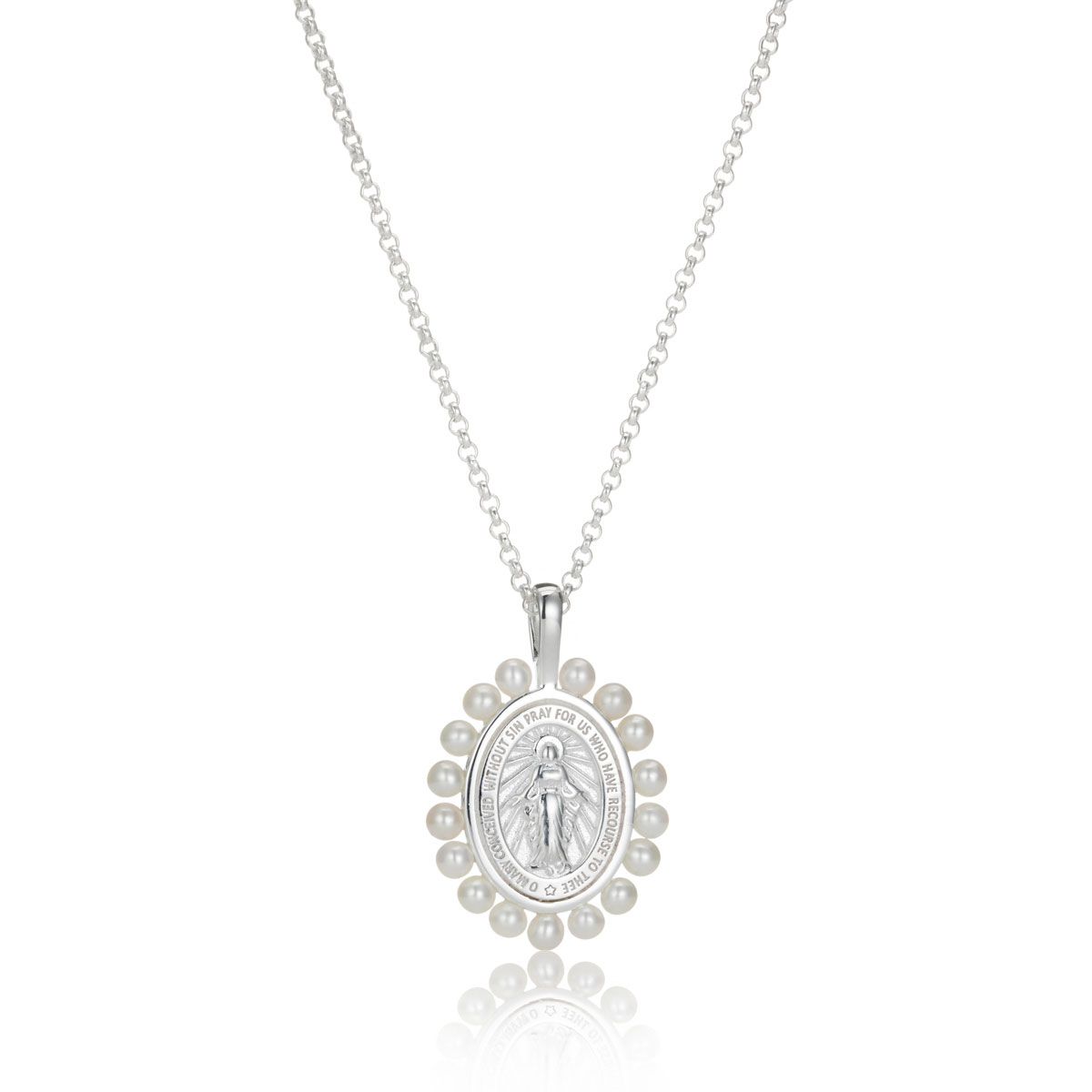 Sterling Silver Freshwater Pearl Miraculous Medal Necklace