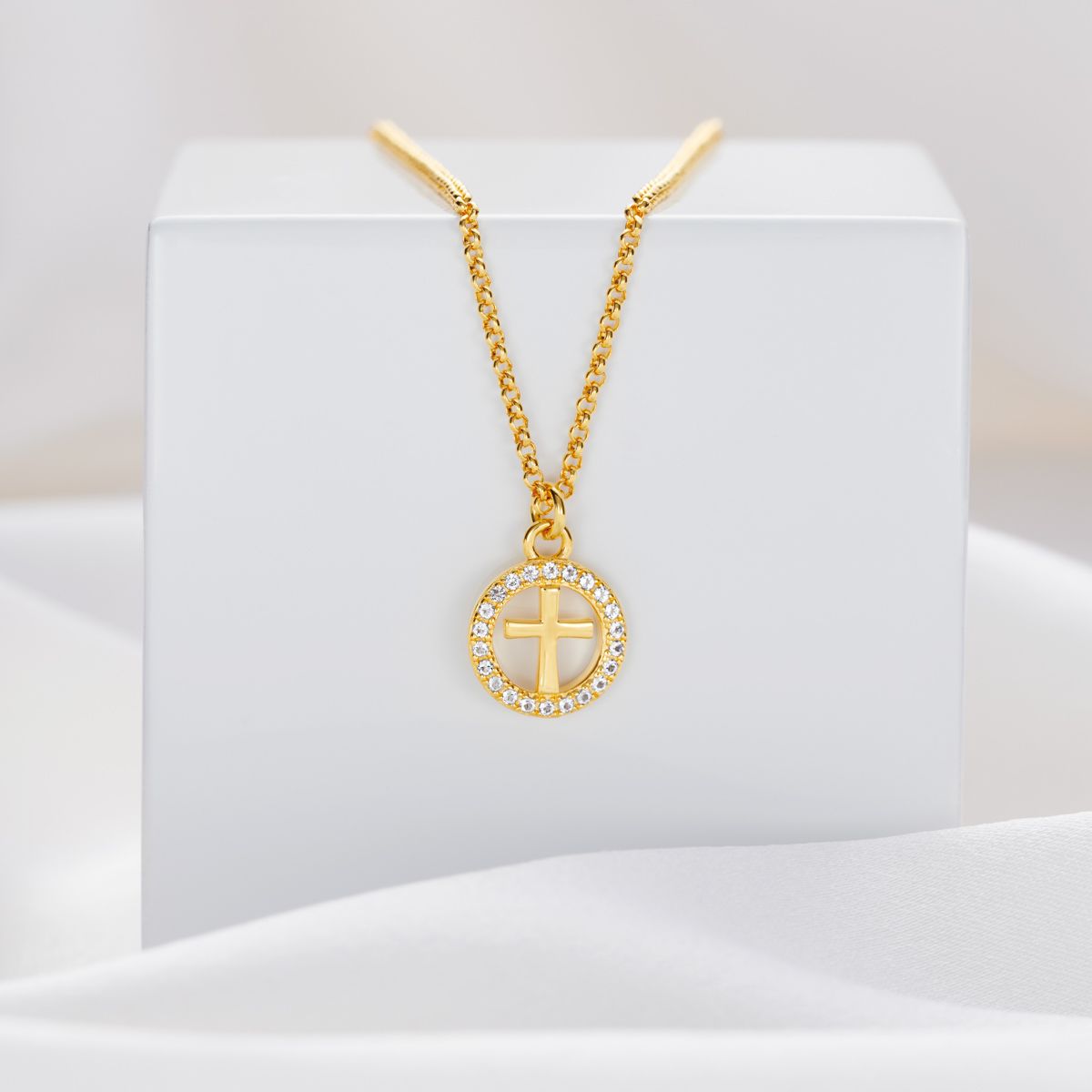 Gold Vermeil White Topaz Halo Cross Necklace