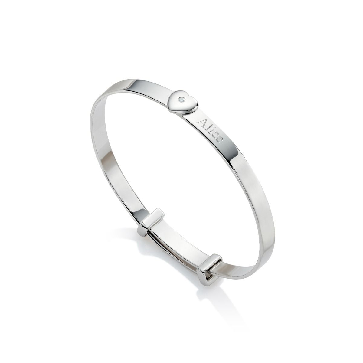 Silver Personalised Diamond Baby Bangle — Baby Love