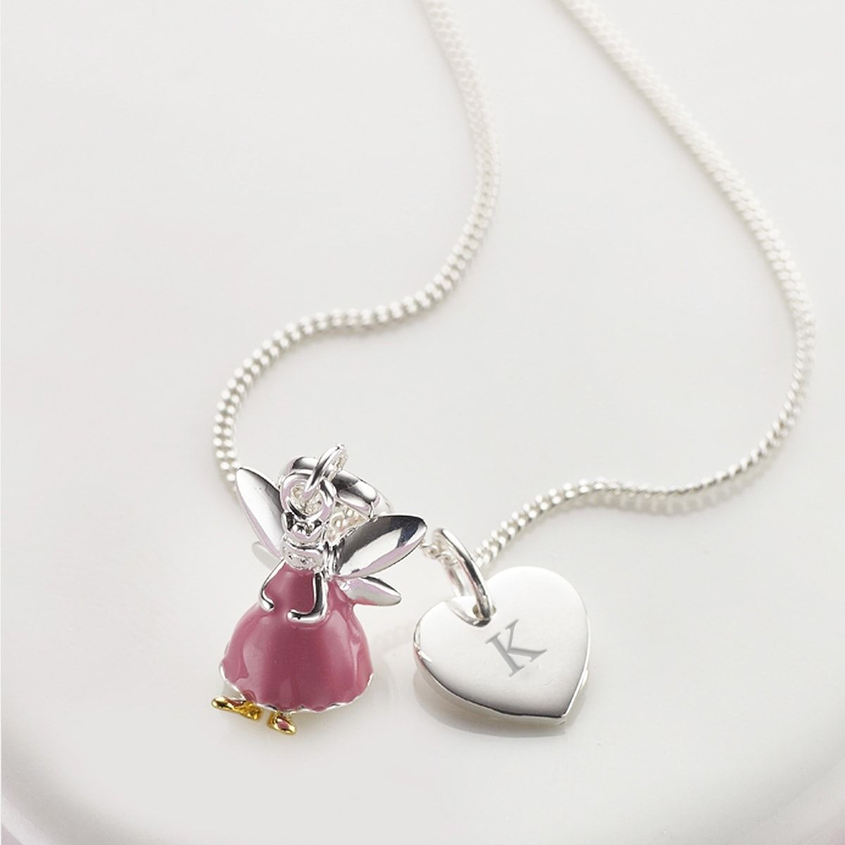 Personalized Pink Fairy Heart Necklace