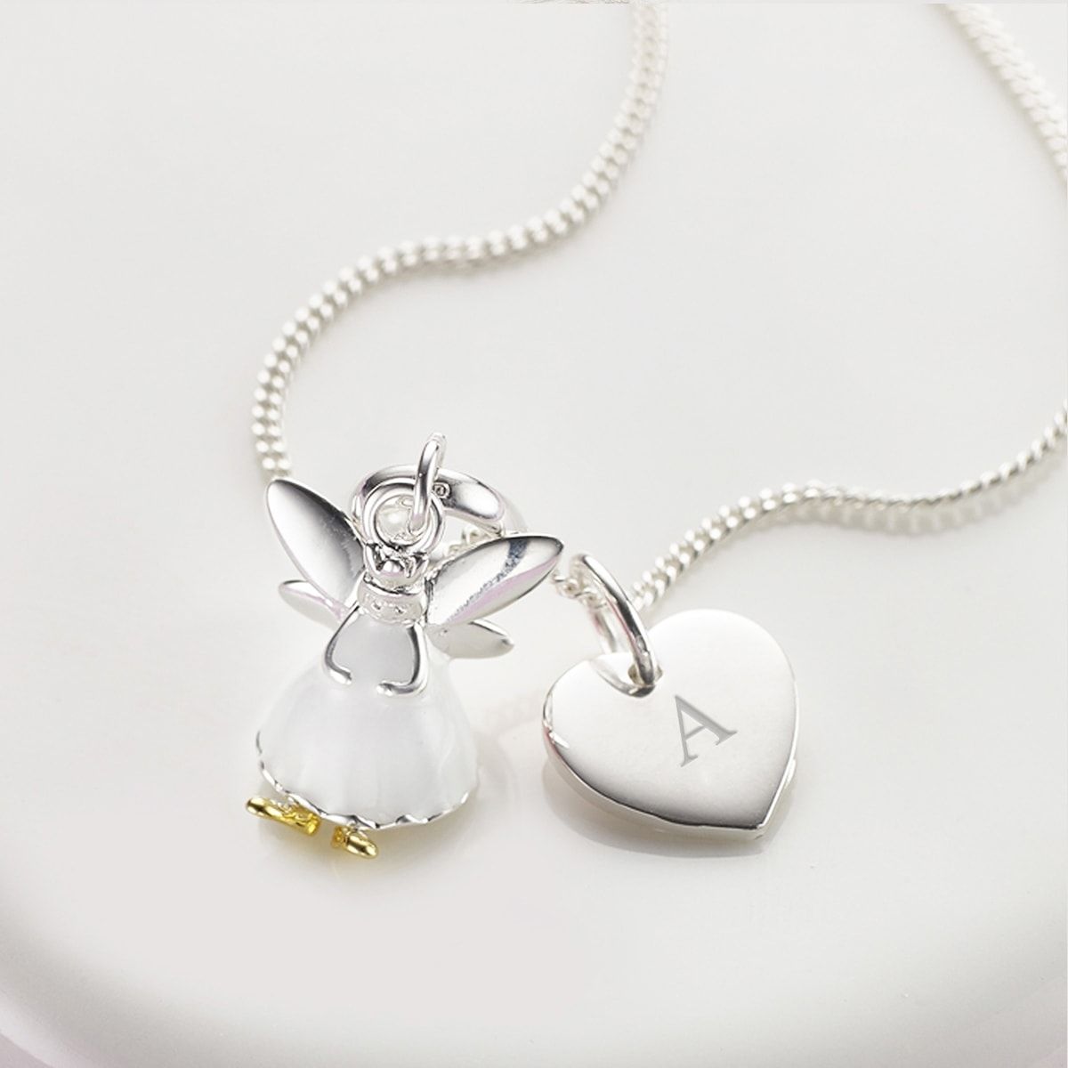 Personalized White Fairy Heart Necklace