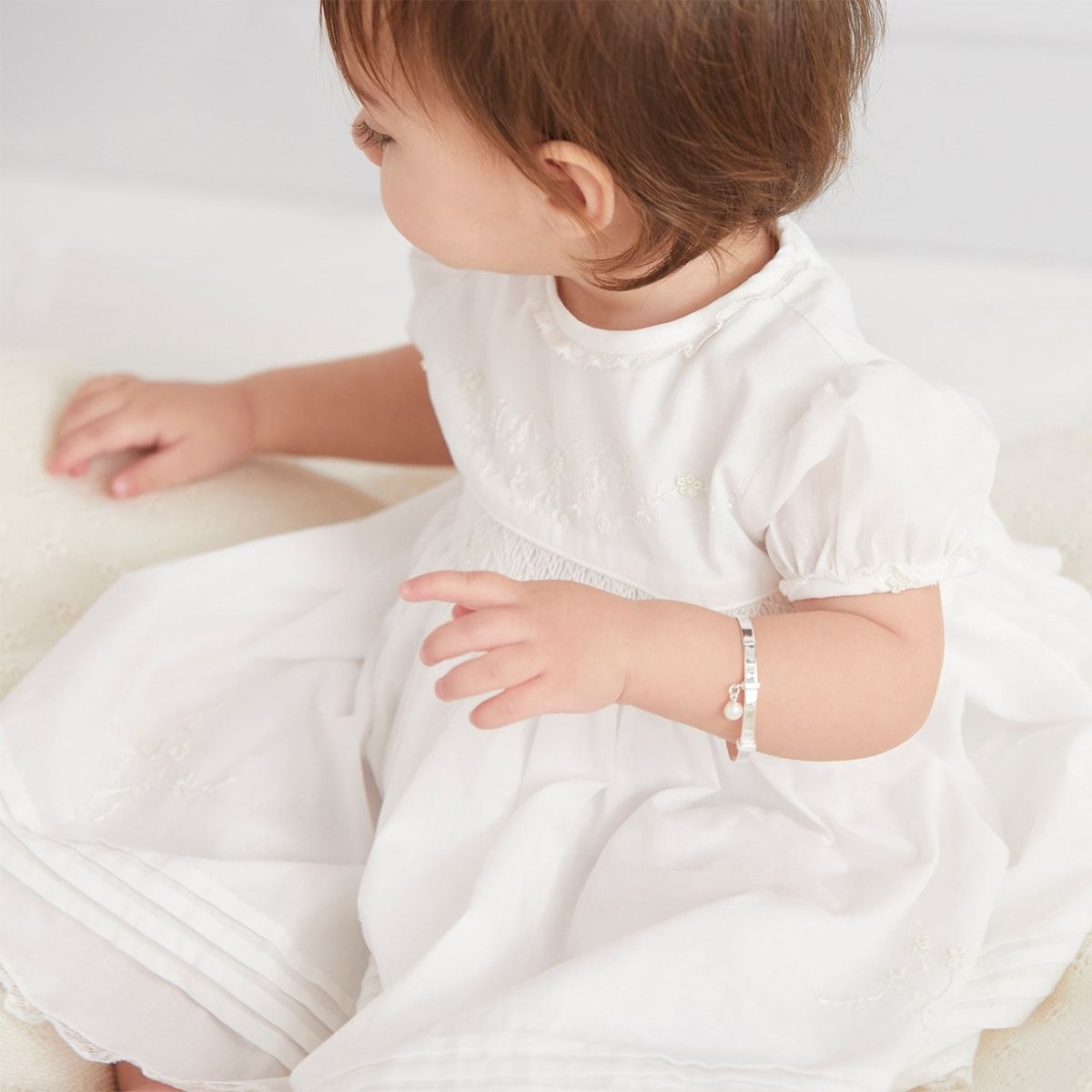 Silver Personalized Baptism Baby Bangle — My First Pearl 