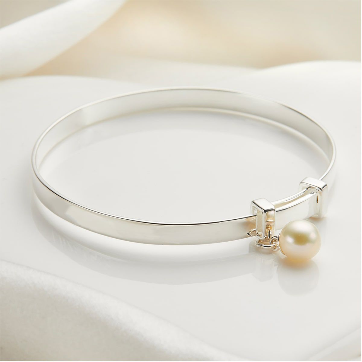 Silver Personalised Christening Baby Bangle — My First Pearl 