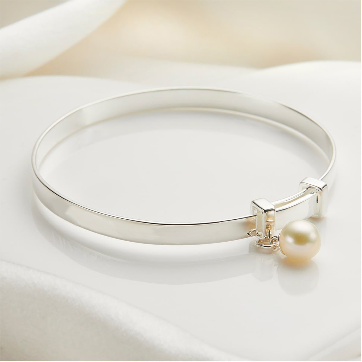 Silver Personalised  Christening Baby Bangle  — My First Pearl 