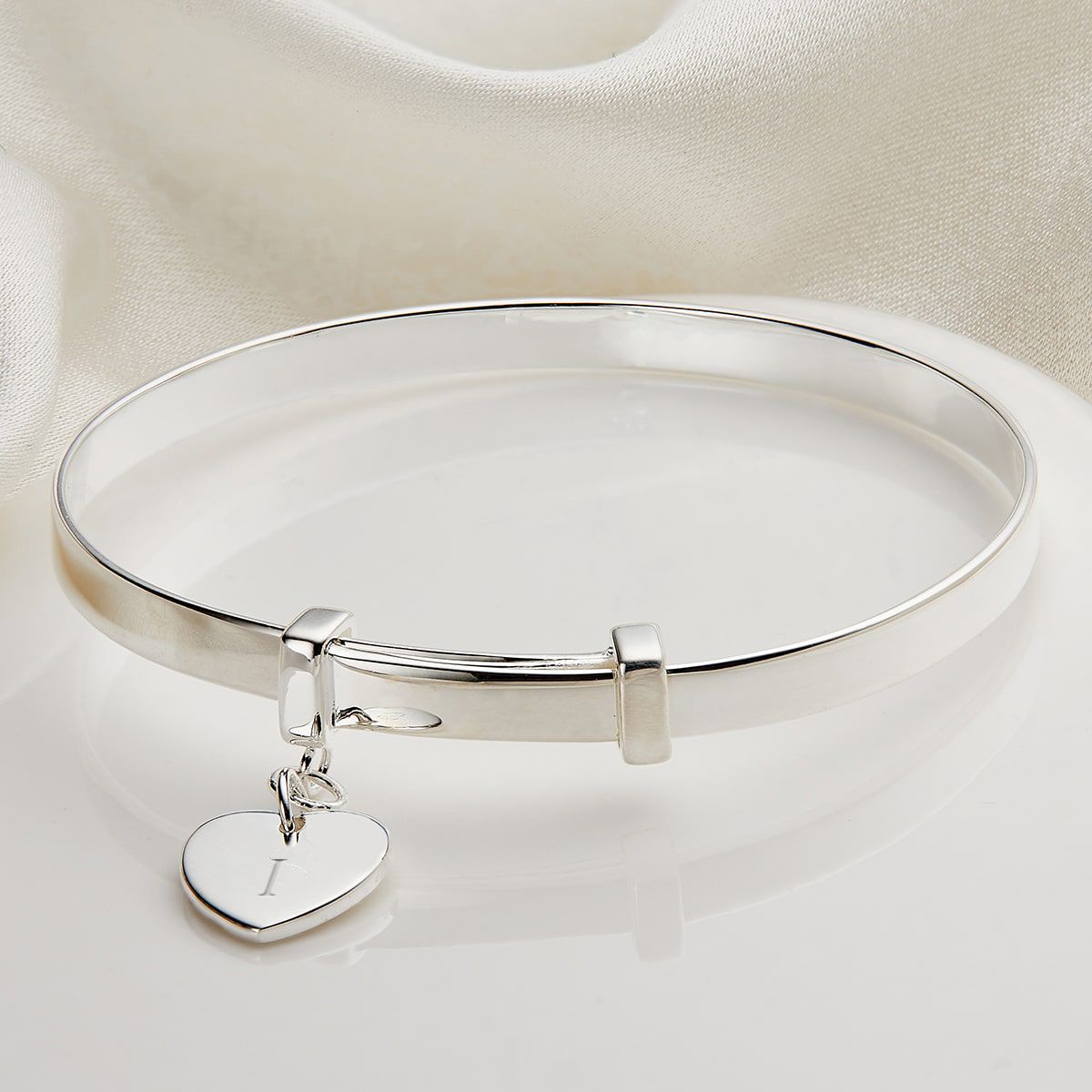 Silver Personalised Love Heart Baby Bangle