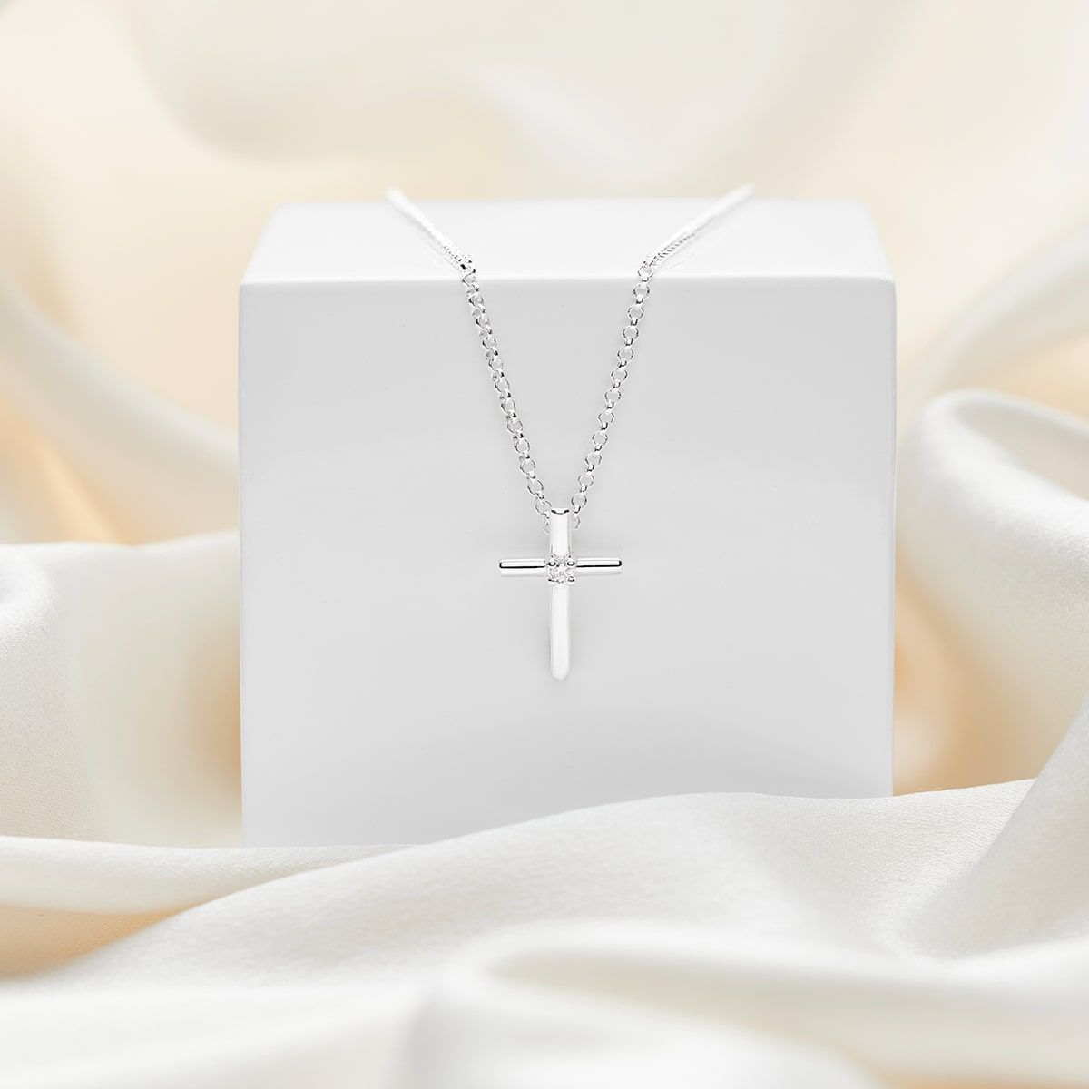 Faith Diamond Rounded Cross Necklace