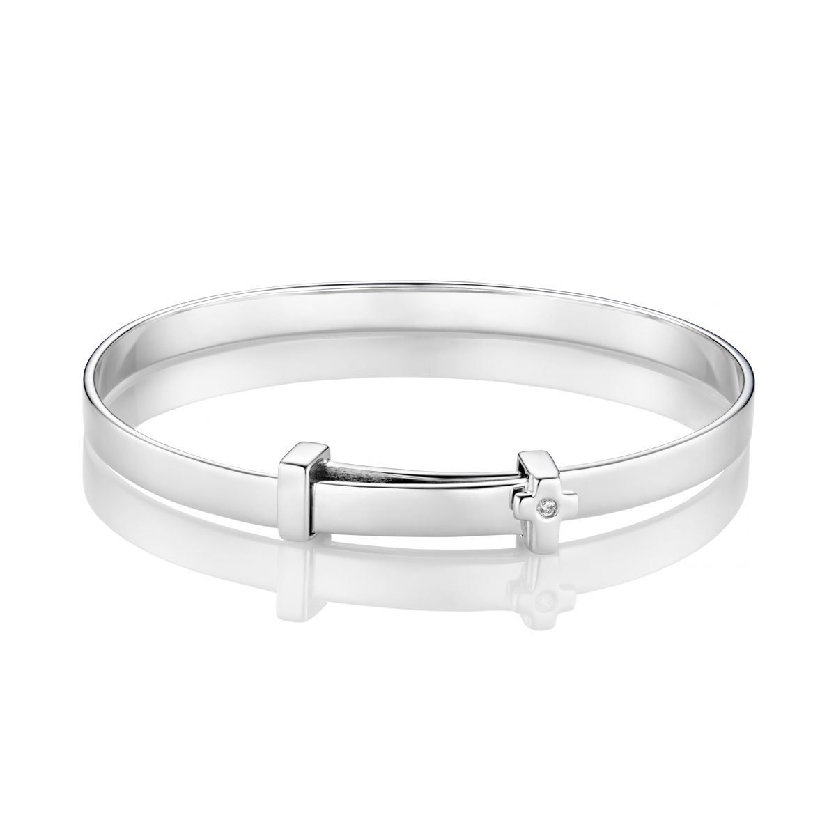 Silver Personalised Christening Cross Baby Bangle — My First Diamond