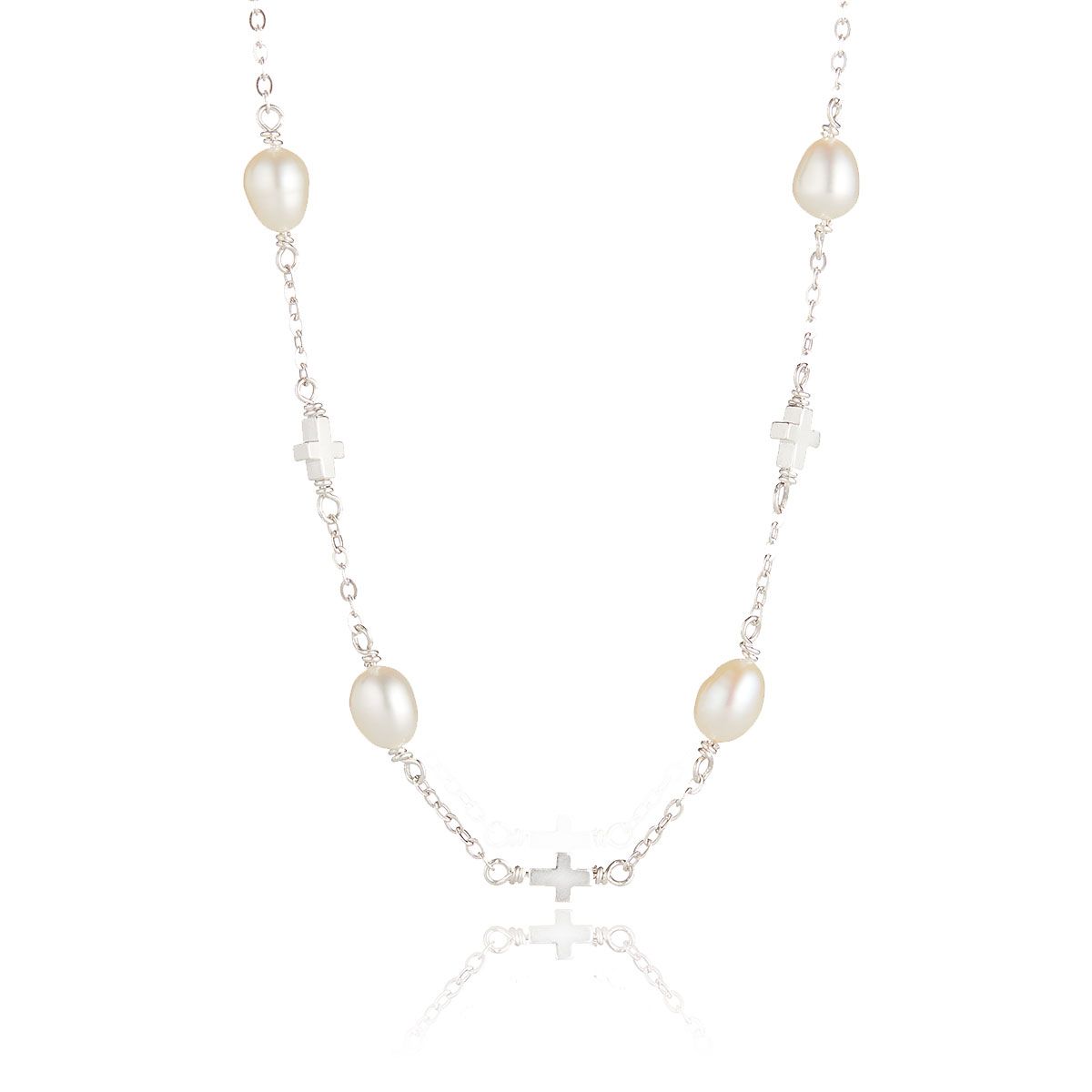 Pearl Station Cross Necklace