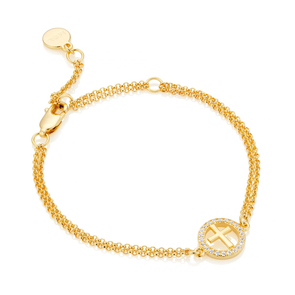 Gold Vermeil White Topaz Halo Cross Bracelet