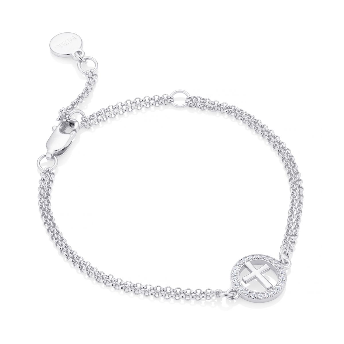 Sterling Silver White Topaz Halo Cross Bracelet