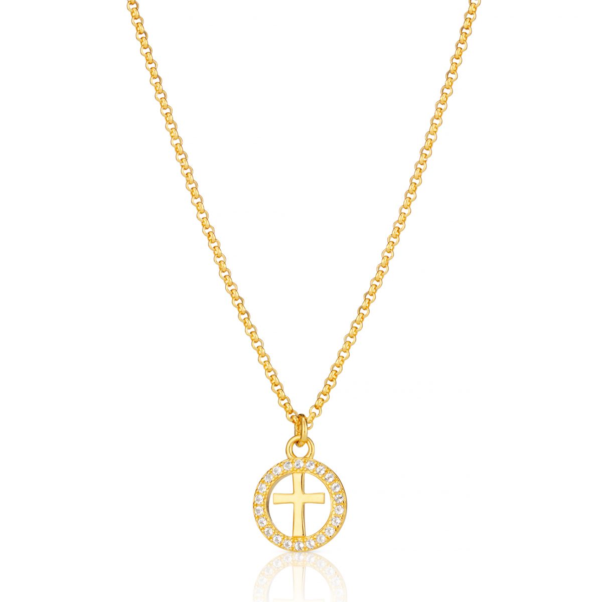 Gold Vermeil White Topaz Halo Cross Necklace