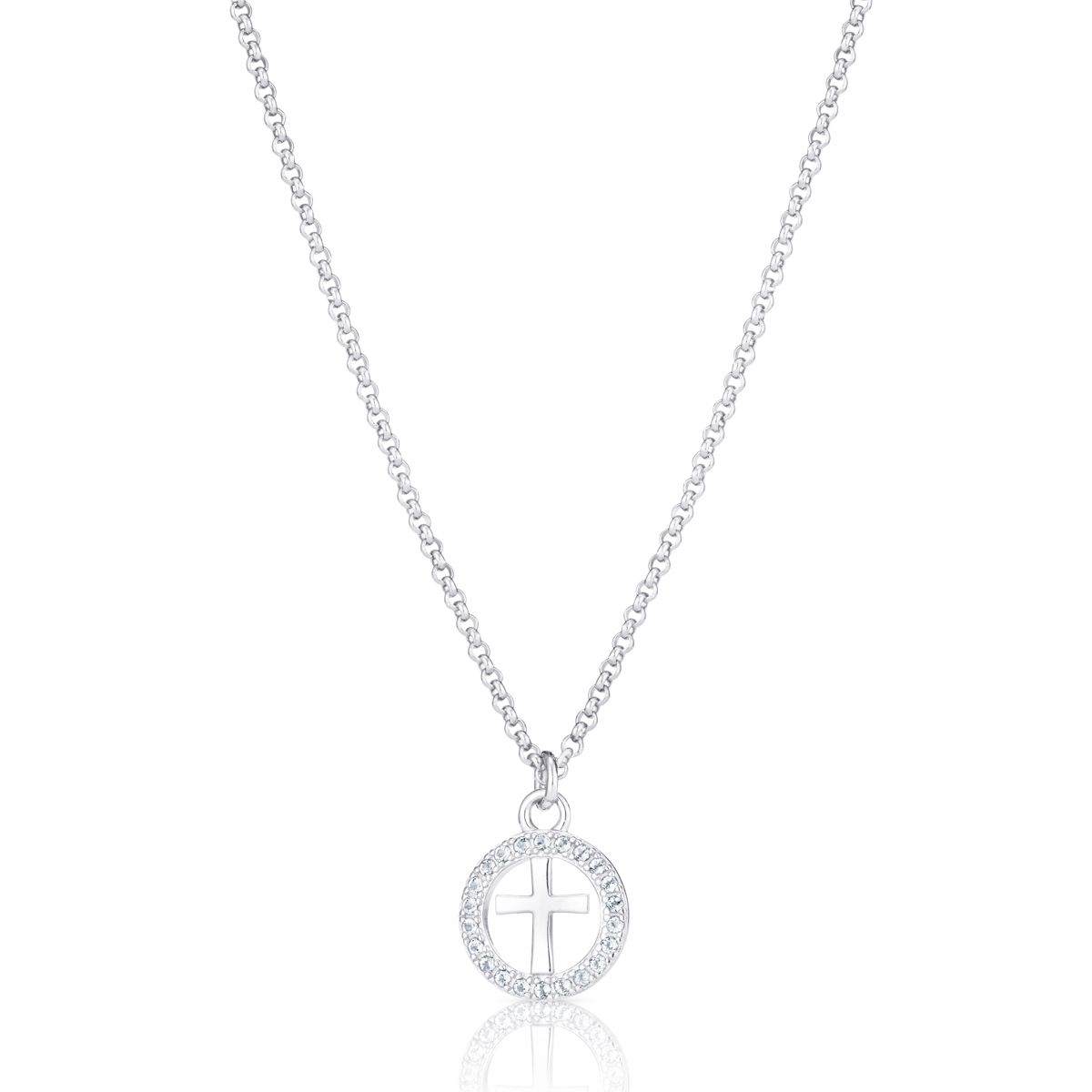 Sterling Silver White Topaz Halo Cross Necklace