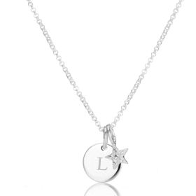 Personalized Celeste White Topaz Star & Disc Necklace