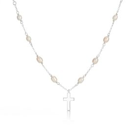 Rosary Pearl And Cross Necklace