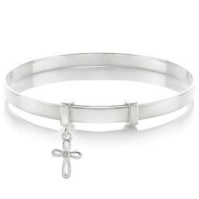 Personalised Cherish Diamond Cross Christening Bangle