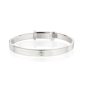 Silver Emerald Christening Baby Bangle — May Birthstone